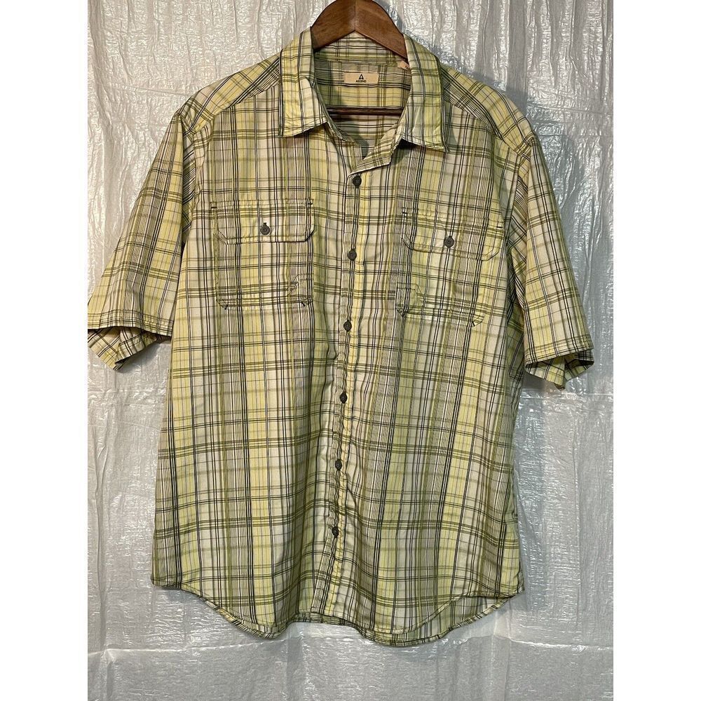 Ascend Men's Plaid Short Sleeve Button-Up Shirt Outdoor Casual Yellow Green XL